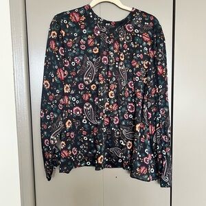 Women’s Floral Paisley Long Sleeve Blouse - Black